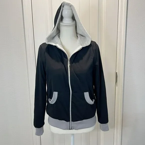 Creazioni Effeci Jacket Hoodie Black White Sherpa Lined Size Medium Winter - Picture 2 of 11